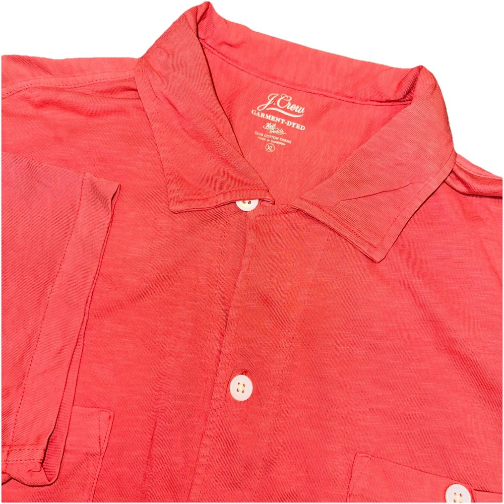 J. Crew Camp Collar Garment-Dyed 100% Cotton Short Sleeve Shirt Coral Men XL $70